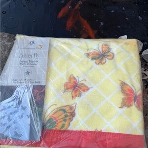 Vintage Butter Yellow Butterfly Print Plush Throw Blanket with Orange Accents